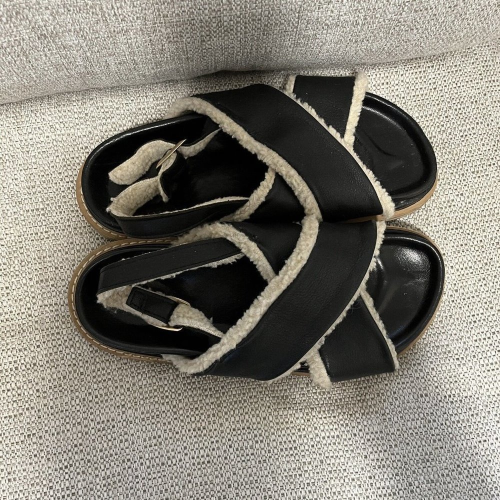 ALOHAS Black Shearling-Trim Platform Sandals - Picture 3 of 8